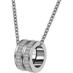 Stainless Steel 2 Eternity Rings Charm Statement Wedding Party Pendant Necklace